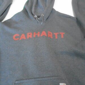 carhartt gray hoodie red letters loose fit fleece mens xl pullover clean bin P1